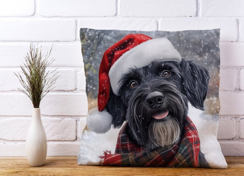 Warren Reed Christmas Giant Schnauzer Cushion