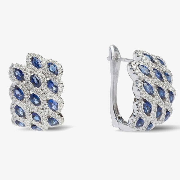 T. H. Baker 18ct White Gold Marine Sapphire and Diamond Wave Cluster Earrings LG193/EA-PR(BS)
