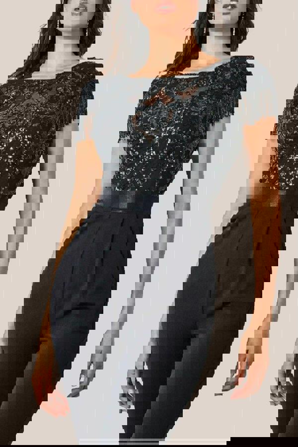 Tassel Sequin Jumpsuit - Black TR268