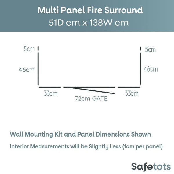 Safetots Multi Panel Fire Surround, 51cm Deep x 138cm Wide, Grey, 70cm Tall, Child and Pet Safety, Baby and Toddler Fire Guard