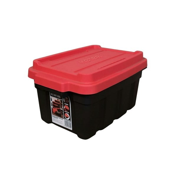 Samuel Alexander 11L Black and Red Small Tuff Stackable Storage Box with Lid and Carry Handles