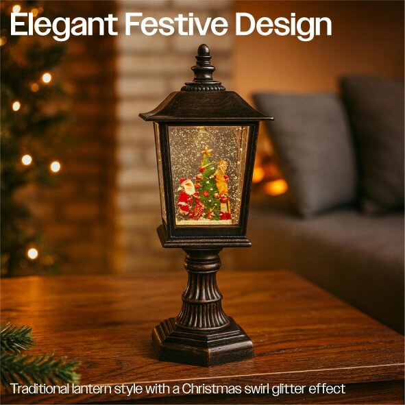 Scotts of Stow Xmas Haus Snow Festive Christmas Swirl Glitter LED Lantern