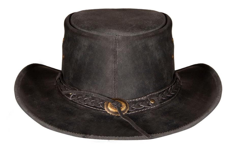Infinity Leather Cowboy Aussie Real Leather Hat Australian Black Western Outback Bush Hat