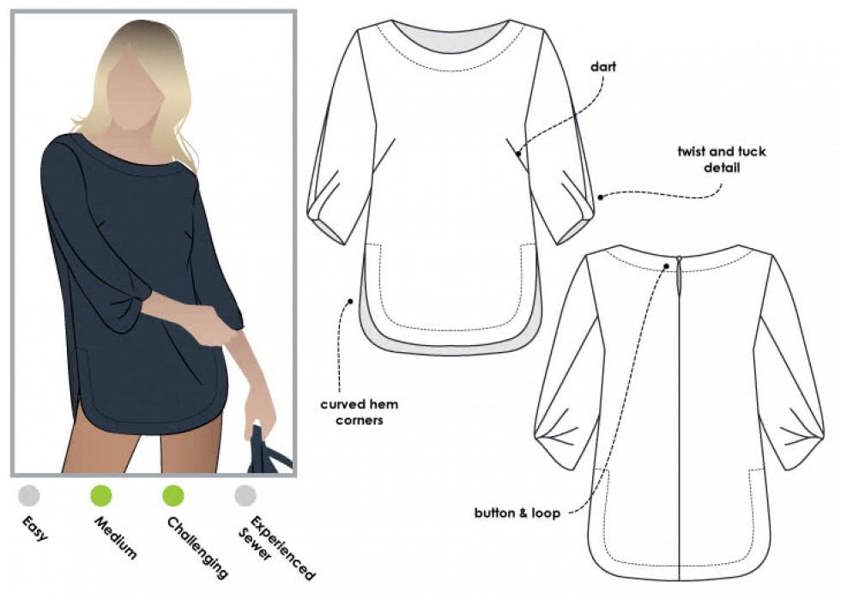 Style Arc Sewing Pattern Sadie Tunic Top - Tops, Tunics for Women - Intermediate