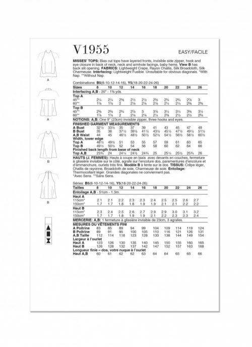 Vogue Sewing Pattern 1955, Tops for Women, B5 (8-10-12-14-16) - Easy