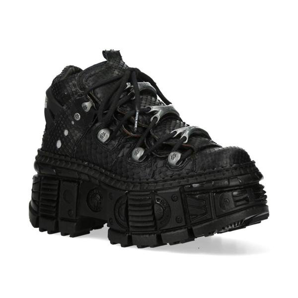 New Rock M-106WALL-C65 Python Black Leather Platform Ankle Boots