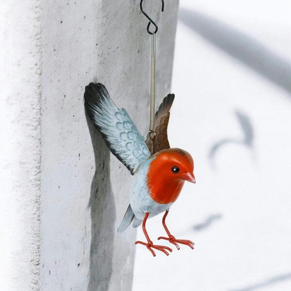 EDH Door Hardware Small Metal Hanging Robin (14cm x 10cm x 10cm) – Handcrafted Weather-Resistant Bird Ornament – Decorative Hanging Robin