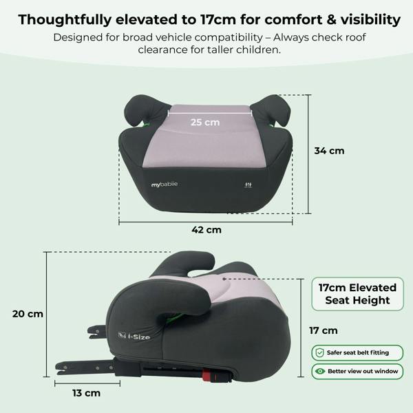 My Babiie MBCSB20 Booster R129 Car Seat with ISOFIX - Pink & Grey
