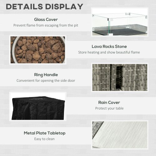 Wyld Haus Hara Luri Grey Rattan Square Outdoor Gas Fire Pit Table