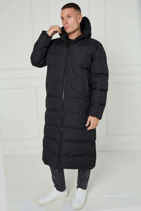 Elaina Fashion Men’s Longline Heavy Puffer Coat – Black