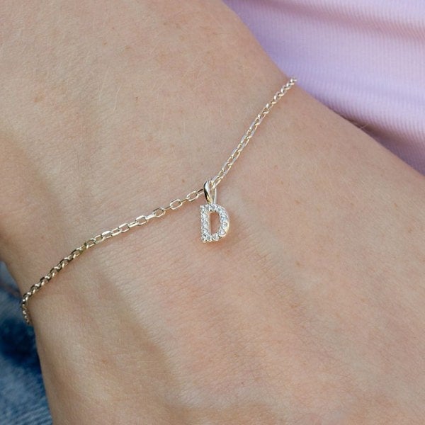 Mylee London Crystal Initial Dainty Chain Bracelet