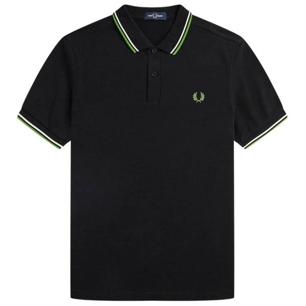 Fred Perry Green and White Twin Tipped Collar Black Polo Shirt XS