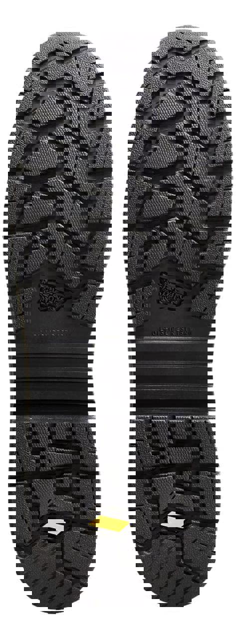 Red Wing Shoes Red Wing VersaPro 3029 Mens 6" Waterproof S7S Safety Ankle Boots, close-up view of the black and yellow tread rubber sole with textured pattern.