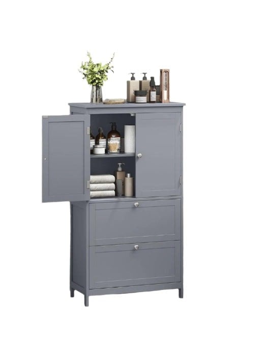 Modcraft Grey Bathroom Storage Cabinet Kitchen Cupboard with 2 Drawers, 2 Doors & Adjustable Shelf