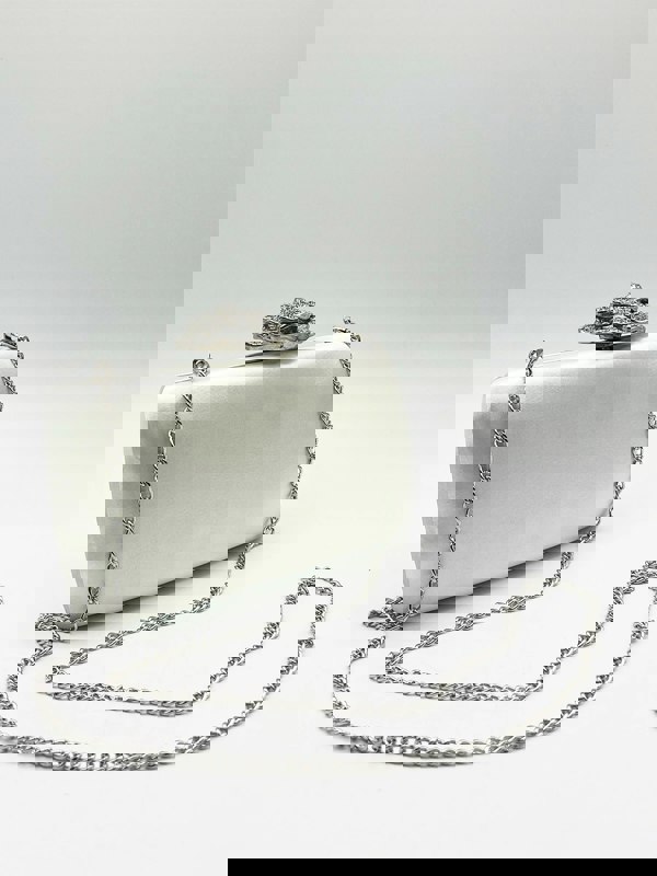 SVNX Satin Clutch Bag with Rose Jewel in Ivory