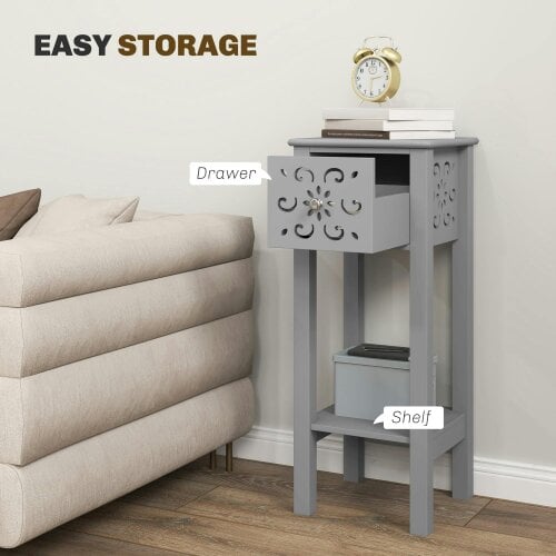 Wyld Haus Elne Set Of 2 Grey Wooden Floral Cut Out Accent Side Tables