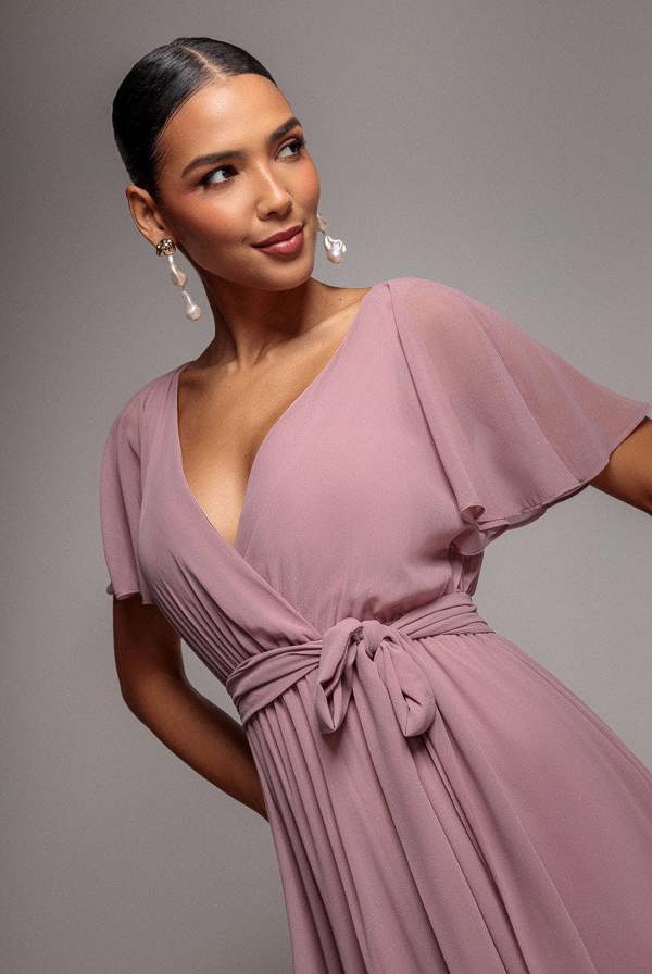 Chiffon Flutter Sleeve Wrap Maxi Dress - Dusk DR2486D