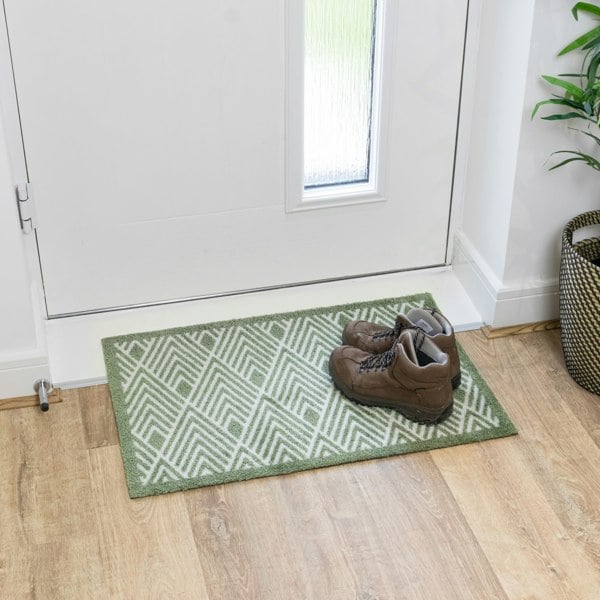 JVL Mega Mat Machine Washable Entrance Runner and Doormat Set, Green Geo