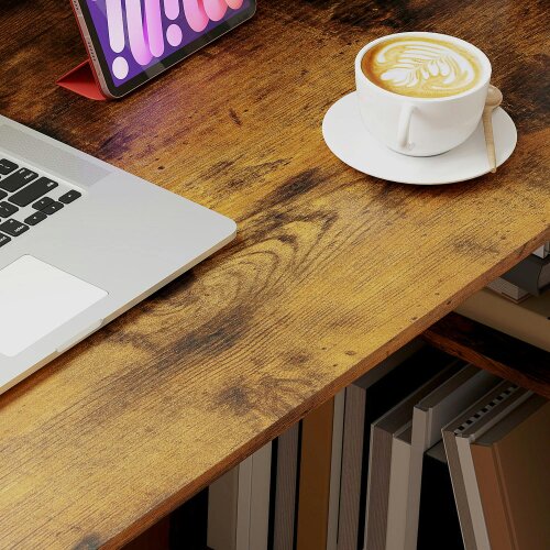 Wyld Haus Nanono 120cm Wooden Rustic Brown 6 Tier Bookshelf Desk For Home Office