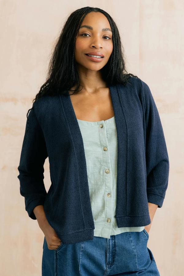 Lily & Me Shore Light Knit Cropped Cardigan Navy