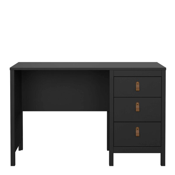 Wyld Haus Wildberry Matt Black Wooden Desk 3 Drawers Leather Handles