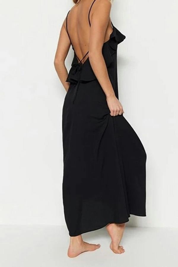 WOVCOR Woven Ruffled Beach Midi Dress