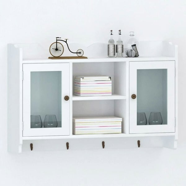 Berkfield White MDF Wall Cabinet Display Shelf Book/DVD/Glass Storage