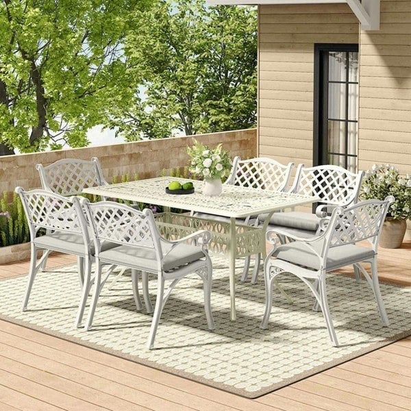 4/6 Seater Aluminium Garden Dining Set with Parasol Hole Garden Dining Sets Living and Home