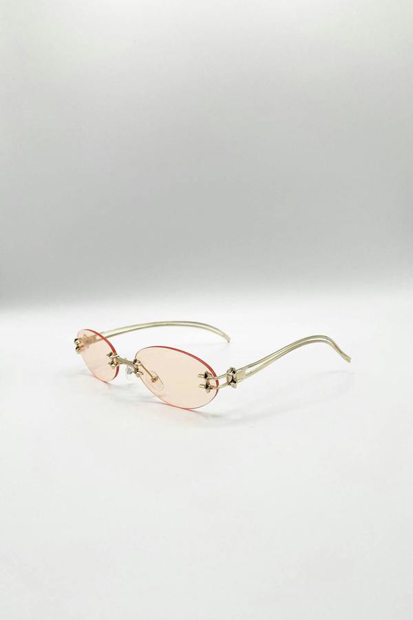 Rimless Oval Sunglasses In Brown - svnx