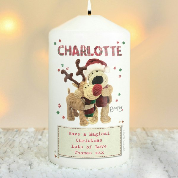 Personalised Memento Company Personalised Boofle Christmas Reindeer Pillar Candle
