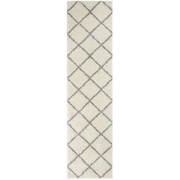 Diamond Design Thick Shaggy Area Rugs Ivory