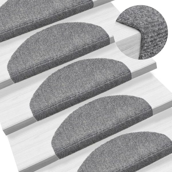 Berkfield 15 Self-adhesive Stair Mats Needle Punch 65x21x4 cm Light Grey