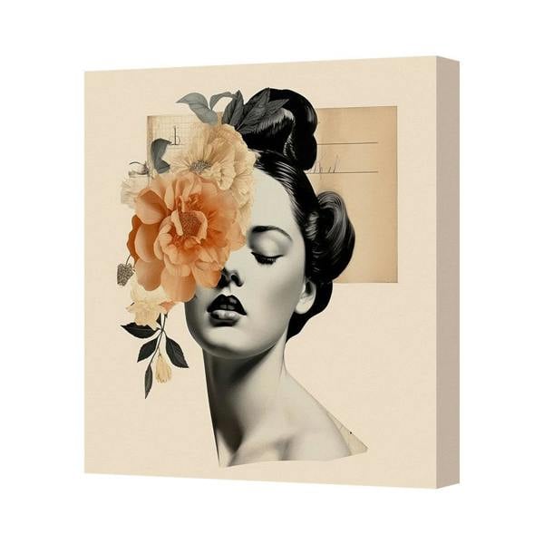 Benjamin Tate Design Floral Portrait Canvas Art Print With Flower Overlay Framed UK Handmade