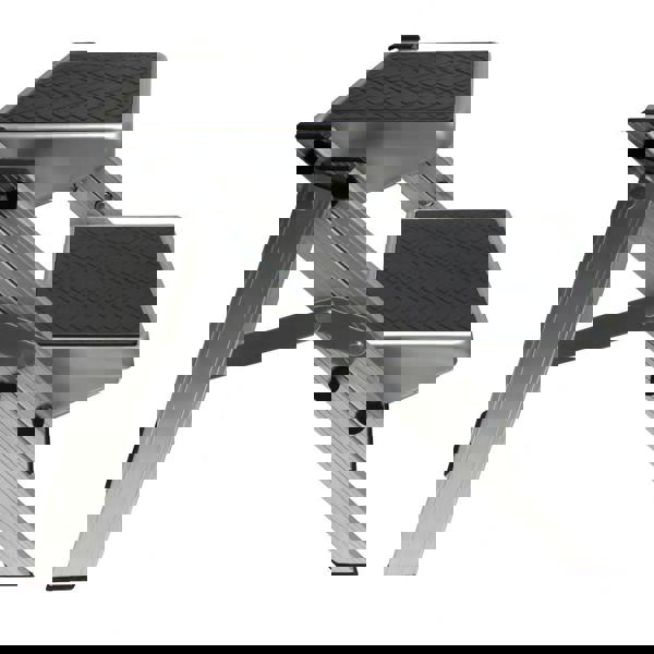 Folding Aluminium Double Step Stool (Caravan Foldable Non-Slip Twin Platform)