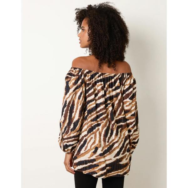 Blue Vanilla Tiger Print Volume Sleeve Blouse