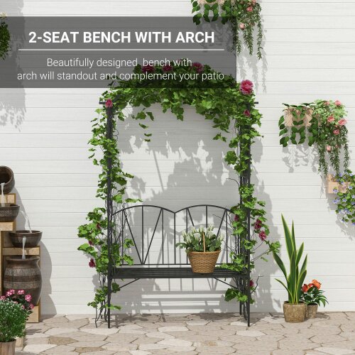 Wyld Haus Sovemo Metal Black 2 Seater Garden Bench With Arch Back For Climbing Plants