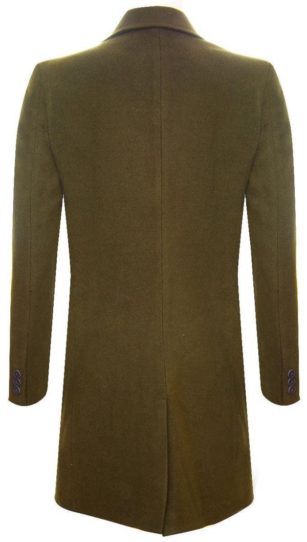 TruClothing Men's Long Olive Wool Slim Fit Overcoat