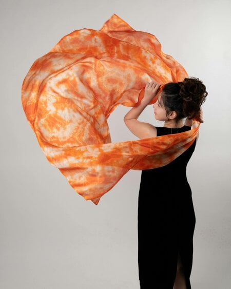 Orange Shibori Silk Scarf – Hand-Dyed Mulberry Silk, Beach & Pool Wrap