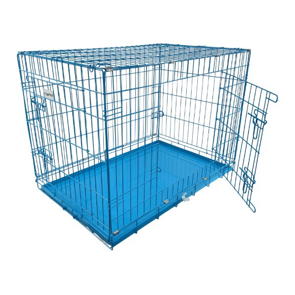 HugglePets Blue Dog Cage with Metal Tray