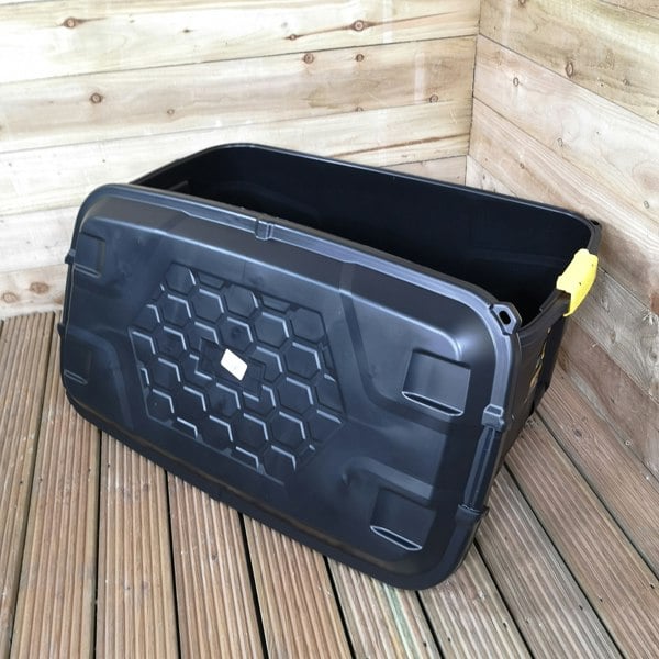 Samuel Alexander 1 x 145L AND 1 x 75L Heavy Duty Trunks on Wheels Sturdy, Lockable, Stackable and Nestable Design Storage Chest with Clips in Black