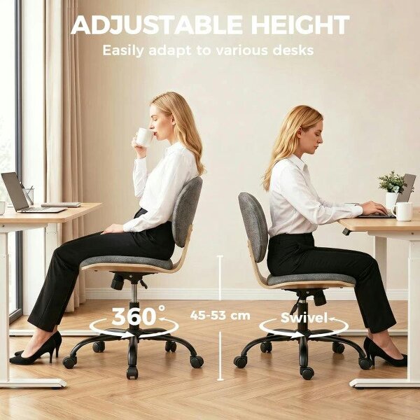 Home Office Desk Chair Rocking Function Ergonomic Swivel Chair with PU Wheels, Grey