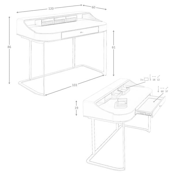 Angel Cerdá Desktop dressing table leatherette, walnut and gray steel 3279