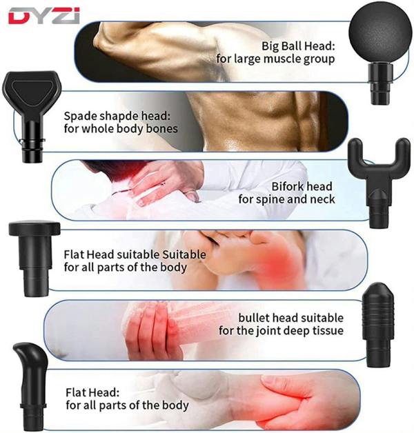 Dyzi Handheld Muscle Massage Gun for Pain Relief 6 Heads Body Massager Deep Tissue Percussion Massager