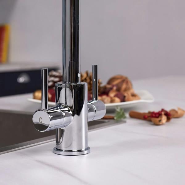 Flode Hammerfest | Dual Lever Kitchen Sink Mixer Tap with Swivel Spout | Polished Chrome Finish