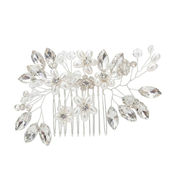 Gold Trip Compact Pearl Flower Hair Comb