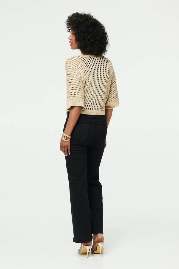 Gold | Crochet Texture Tie Front Cardigan