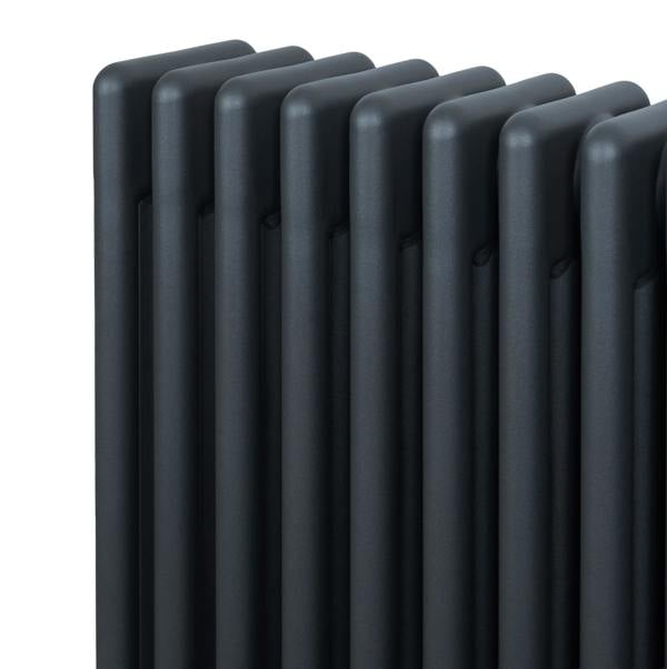 Traditional anthracite 4 column radiator, 300 x 1370mm, featuring a sleek, textured finish and a modern design for efficient heating