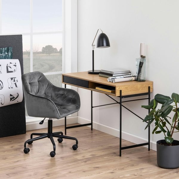 Furniture To Go Angus Office Desk with Sliding Door in Oak & Black