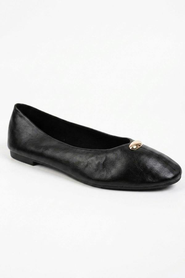 Edie Square Toe Ballet Flats - Black