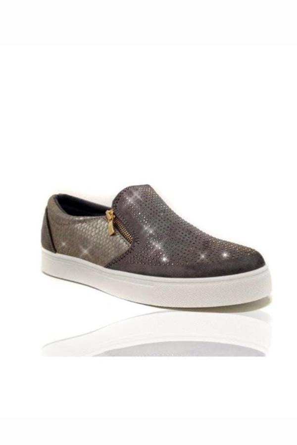Love Lemonade Crystal Suede Zip Pumps Grey Trainers
